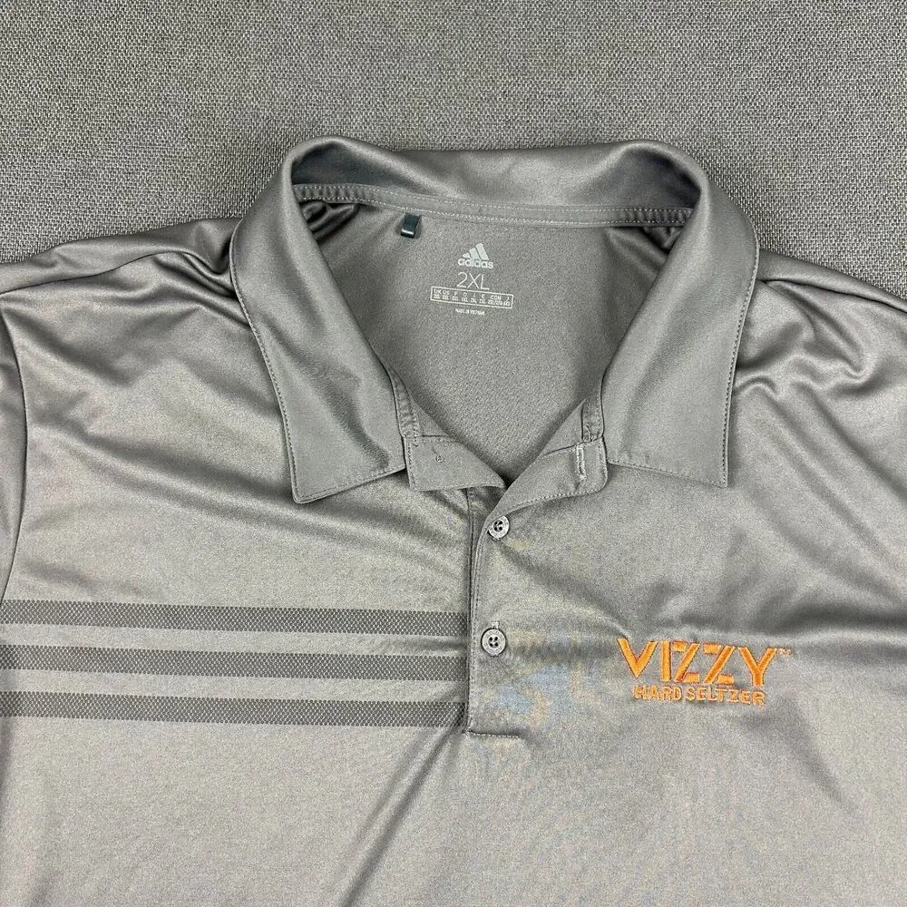 Adidas Golf Polo Mens 2XL Vizzy Hard Seltzer‎ Gray Striped